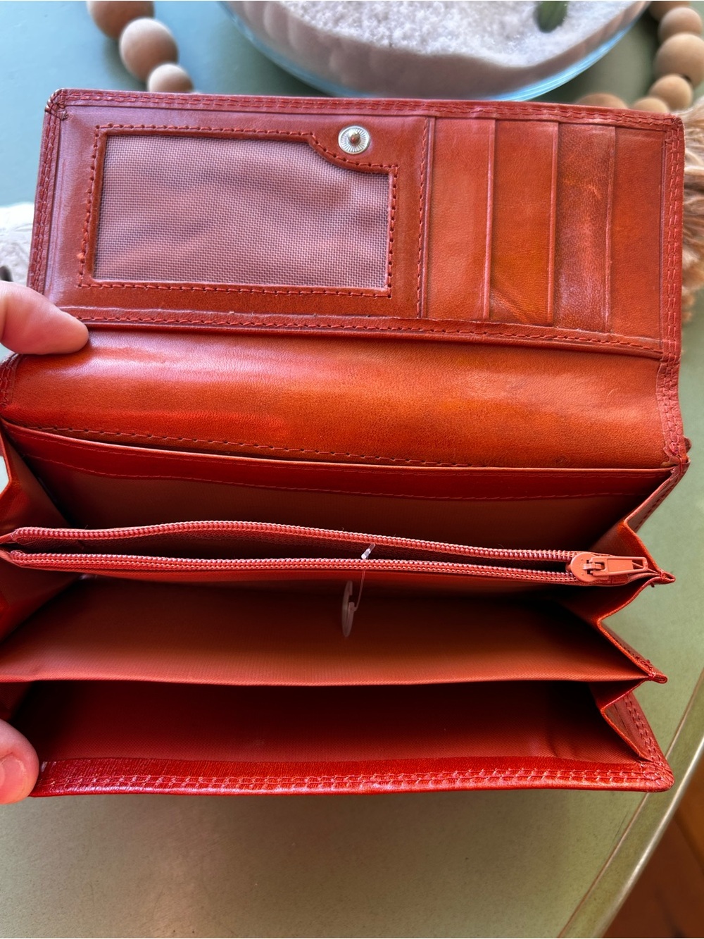 Vera Pelle Firenze Genuine Leather Wallet Red Italian Organizer Made in Italy - Picture 8 of 9